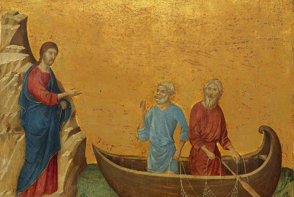 An icon of Jesus approaching fishermen